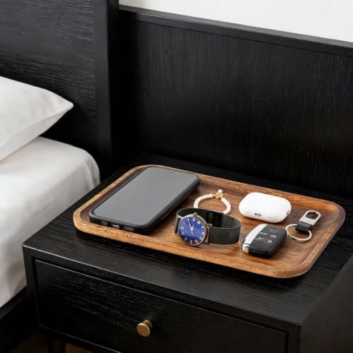 5PCS Serving Acacia Wood Valet Tray for Men Women, Catch All Acacia Mens Key Dump Bedside Nightstand Organizer EDC Decorative Wooden Tray for Phone Watch Wallet Keys Jewelry - Image 5