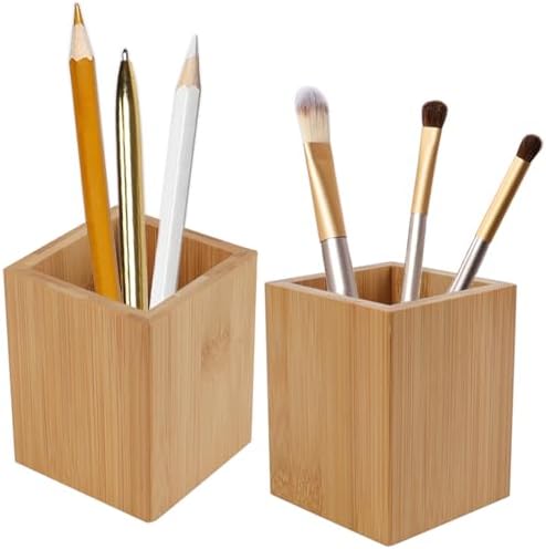 Tosnail 2 Pack Bamboo Pen Holder Pencil Holder for Desk, Makeup Brush Organizer Marker Pen Storage Cup for Office, School and Home by Tosnail