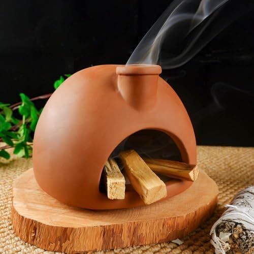 Large Terracotta Palo Santo Holder - Chiminea Incense Dish with Chimney by MOUGIGI