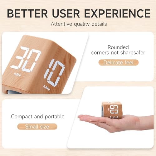 Productivity Cube Timer, 1/5/10/30/60 Min Presets, Wood Grain Finish - Image 4