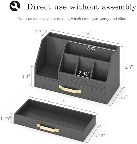 Wisuce Bamboo Mail Organizer Countertop with Drawers, Wooden Desk Organizer File Bill Sorter Storage Box for Desktop Letter Envelope Countertop Holder for Office Home School Organization - Image 3