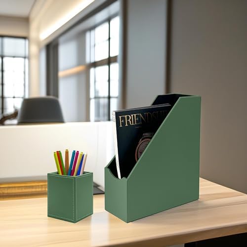 UnionBasic Square Pens Pencils Cup Holder Desk Stationery Organizer, Selected Faux Leather, Malachite Green - Image 6