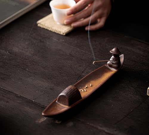 Incense Stick Holder, Incense Holder for Insence Sticks, Tray for Incense Ash, Ceramic Crafts, Chinese Classical Boat Design, Home Décor, Best for Meditation, Yoga, Home, Office - Image 4