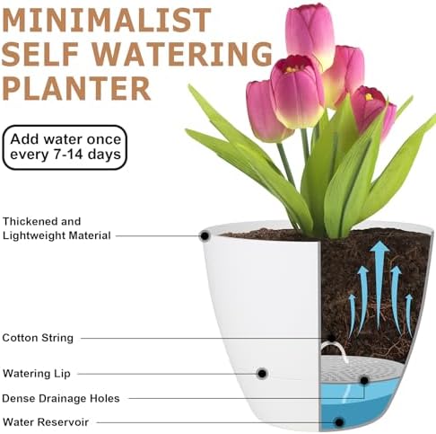 QRRICA 7/7.5/8/9/10 Inch Self Watering Pots for Indoor/Outdoor Plants - Image 4