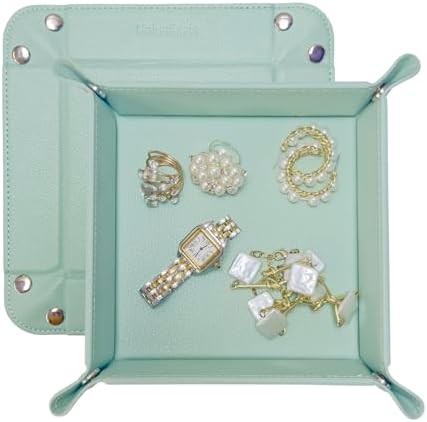 UnionBasic Valet Tray, Jewelry Tray for Rings Earrings, Entryway Catchall Caddy for Coins Keys Change, Nightstand Organizer Bedside Valet Holder, Trays for Electronic Gadgets, Lychee Mint Green by UnionBasic