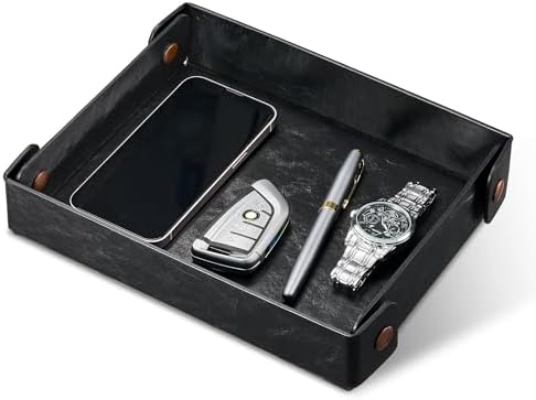 Valet Tray Organizer, Faux Leather Key Storage Tray, Catch All | Black by Josmimic