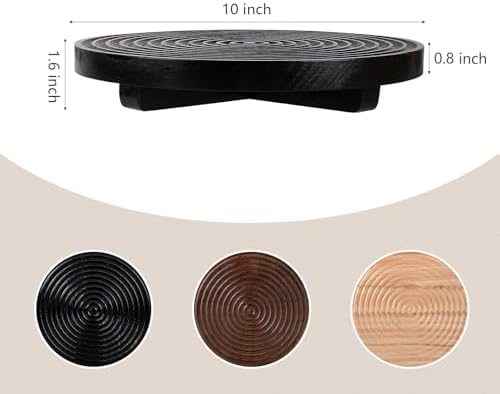 Round Decorative Tray Farmhouse Bathroom Decor Wood Riser, 10" Black - Image 3
