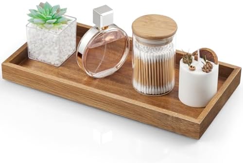 ALELION 13" Bathroom Vanity Tray for Counter - Acacia Wood Decorative Tray for Toilet Tank Makeup Perfume Jewelry Catchall Coffee Table - Wooden Kitchen Countertop Organizer for Soap Dispenser by ALELION