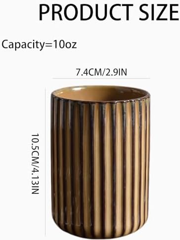 Vinitage Ceramic Mug, Japanese Tea Cup 10oz Striped Cup No Handle Drinking Cup for Latte Milk Water Beverage Juice Microwave and Dishwasher Safe, Kiln Transformation Cup (Brown) - Image 2