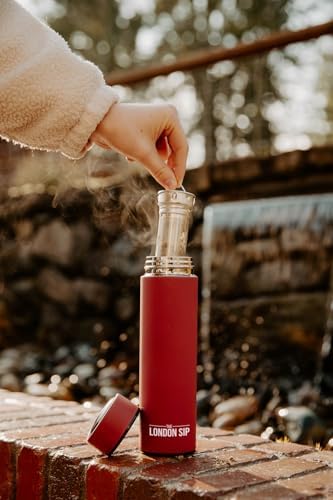 London Sip Multi-Purpose Travel Mug and Tumbler Fruit Infused Flask Hot and Cold Double Wall Stainless Steel Thermos with Extra-Long Infuser, Sacred Red, Pack of 2 - Image 5