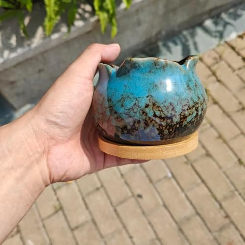 Cute 4" Round Ceramic Home Garden Decoration Succulent Cactus Flower Pots Container -Plant Not Included，Blue - Image 5