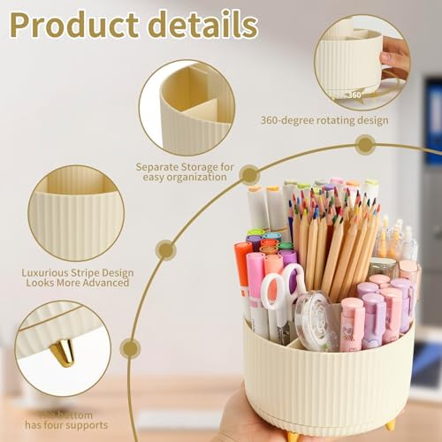 Camelmother 360°Rotating Pen&Pencil Holder For Desk With 5Slots Cute Office - Image 4