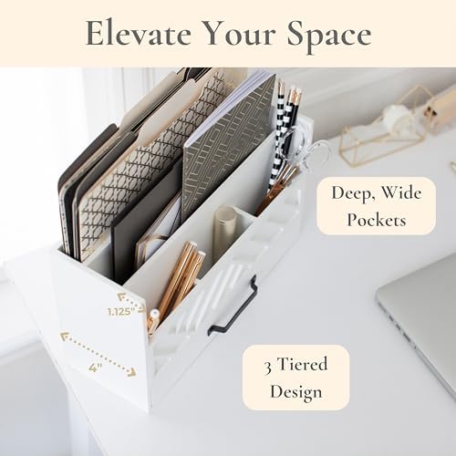 BLU MONACO | Wooden Mail Organizer with Drawer | Mail Organizer Countertop with 6 Compartments | Bill Holder for Desk | White Desktop Mail Sorter - Image 5