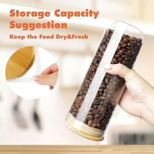 Glass Storage Containers with Airtight Bamboo Lids,Round Glass Jars Pantry Organizers,Perfect for Kitchen Organization - Flour, Rice, Pasta, Sugar, Coffee Beans, Accessories Included (43oz*6) - Image 6