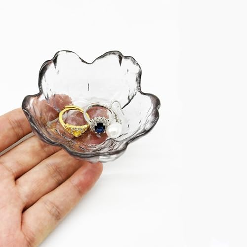 Flower Ring Dish Jewelry Tray, Glass Jewelry Dish Tray, Aesthetic Room Decor Small Trinket Dish, Nightstand Jewlery Ring Holder Dish, Bathroom Jewelry Plate Bowl for Rings Earrings Gift (Smoky Gray) - Image 6