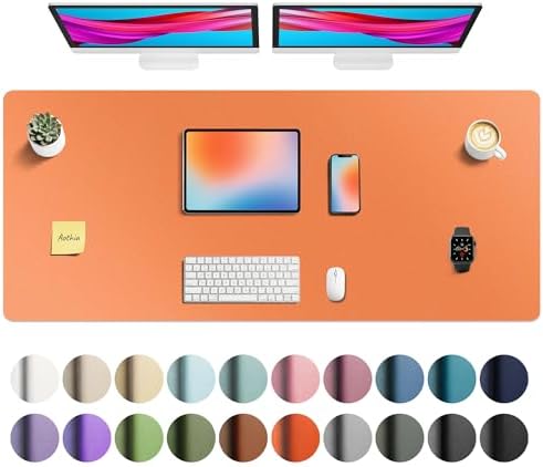 Aothia Faux Leather Desk Mat - Non-Slip PU Leather Desk Blotter, Waterproof Writing Surface, Large Desk Pad for Office & Home (Hermes Orange, 55" x 24") by AothiaSimpleNaturalUnique