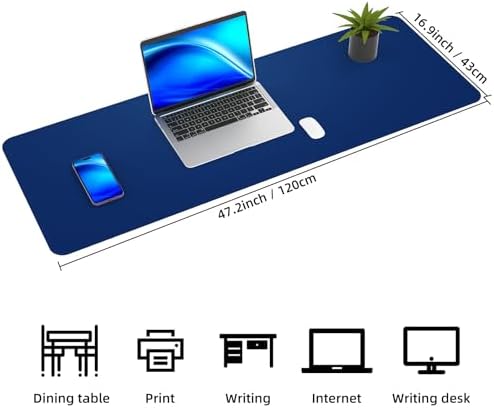 AFIING Leather Desk Pad Protector, Large Desk Mat with Natural Cork & PU Leather, Mouse Pad, Non-Slip, Waterproof Desk Writing Pad for Office and Home, Sapphire Blue - Image 3