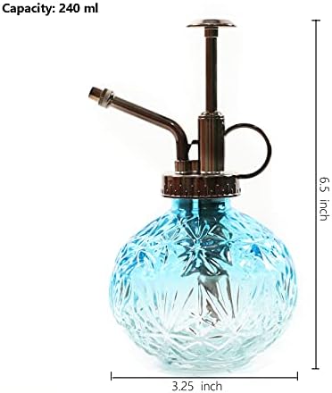 Hniuyun Glass Plant Mister Spray Bottle, 6.5inch Tall Vintage Round Spritzer with Bronze Plastic Top Pump for Watering Your Garden (Blue White Gradient) - Image 2