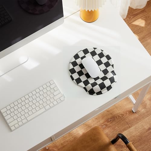 Ohocut Black White Checkered Mouse Pad with Gel Wrist Rest, Wrist Support, Ergonomic Desk Accessories for Women, Office Laptop Gaming Decor, Cute Aesthetic Check Design - Image 2