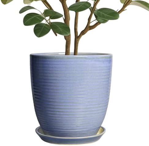 10 Inch Plant Pot - Round Ceramic Planter with Drainage Hole and Plant Saucer Indoor Outdoor for Decoration, Modern Home Garden Office Decor, House Warming Gifts, Blue-Purple by EPFamily