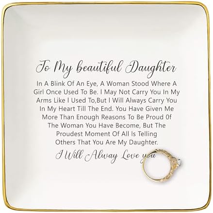 NZY Appreciate Gifts from Mom, Reminder Jewelry Tray, Motivational Encouraging Ceramic Trinket Holder, Birthday Graduation Christmas Ring Dish for Daughter by NZY