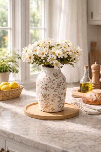 SIDUCAL Ceramic Vintage Vase, 7 Inch Retro Ice Cracked Chinoiserie Floral Vase, Rustic Farmhouse Vases for Home Decor, Bookshelf, Office, Garden, Chinoiserie Decor, Tuscan Decor, Brown Floral Pattern - Image 6