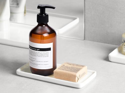 Gurygo 6" Small Ceramic Bathroom Tray for Kitchen Counter - Rectangle Ceramic Sink Tray for Bathroom Counter - Porcelain Dispenser Organizer for Kitchen Bathtub Counter, White - Image 3