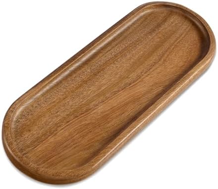 Small Acacia Wood Serving Tray, Wooden Decorative Tray for Coffee Table, Kitchen, Bathroom Counter - Wood Platter for Candles, Perfume, Snacks (11.4 x 4.1 x 0.6 in) by TJPOP