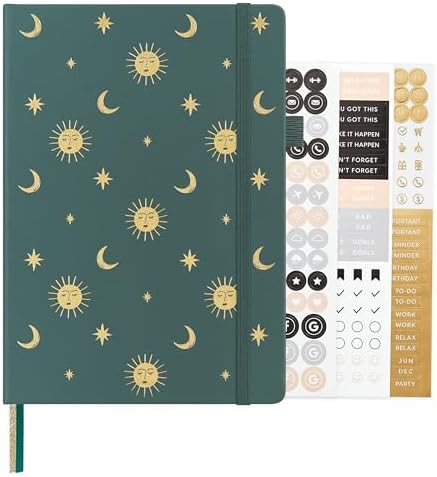 &And Per Se Dotted Journal Notebook, A5 Hardcover Aesthetic Dotted Notebook – 160 Pages 100gsm Thick Dot Grid Paper, 3 Sticker Sheets – Gift-Ready Journaling Kit for Women (Celestial Green) by AndPerSe