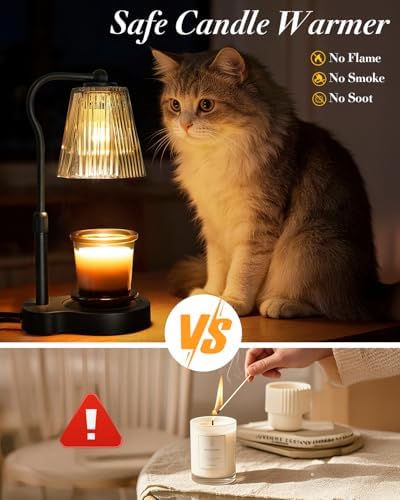 Candle Warmer Lamp with Timer & Dimmable Settings, Adjustable Height Flameless Scented Wax Melter for Jar Candles, Elegant Home Decor Warmer Lamp with 2 Bulbs, Gift for Women Mom Friend Family, Black - Image 2