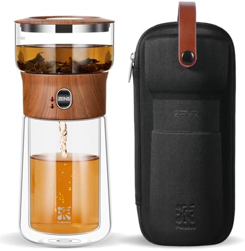 ZENS Glass Infuser Teapot, One Touch Tea Maker for Loose Leaf Tea, Walnut by ZENSLIFESTYLE