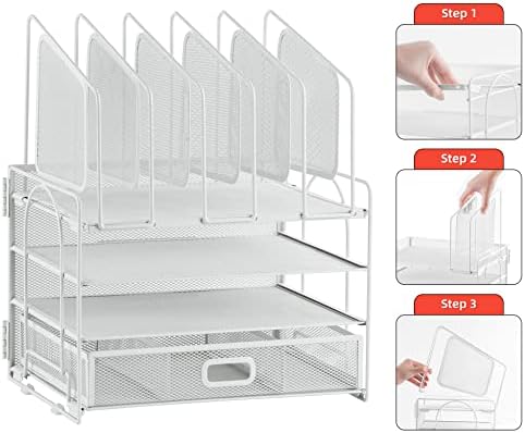 Marbrasse Desk Organizers, 4-Tier Mesh Desk File Organizer with 5 Vertical File Holders and 2 Pen Holders, Multifunction Desktop Organizer,Desk Organizers and Accessories for Home Office (White) - Image 7