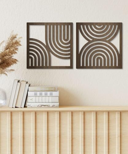 Putuo Decor Geometric Abstract Wall Art Set of 2, Modern Square Wooden Modern Arched Wall Decor for Living Room Bedroom Entryway, Minimalist Brown Wall Sculpture - Image 6