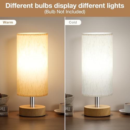 Table Lamp for Bedroom（Cream Shade - Wood Base, 11.6" Inline Control） - Image 3