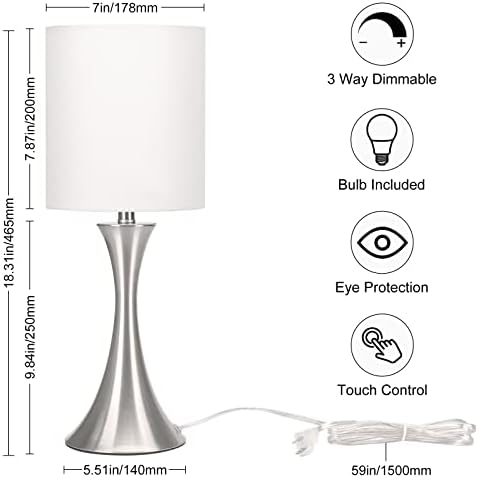 Touch Control Table Lamp, 3-Way Dimmable Desk Lamp, Bedside Reading Light - Image 2