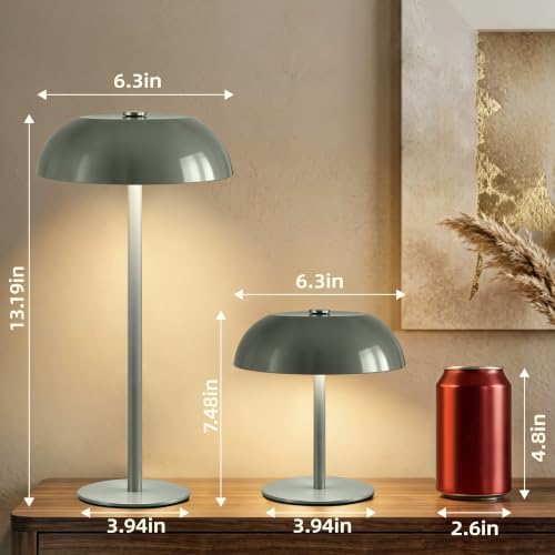 2 Pack Portable LED Mushroom Table Lamp, 12H Cordless Metal Night Light with Rechargeable Battery, Stepless Dimmable 3 Colors Desk Lamp for Bedroom Bar Coffee Shop(Green) - Image 5