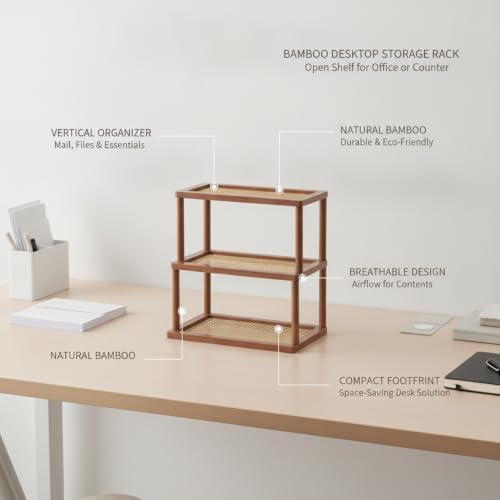 Natural Bamboo Desktop Organizer Rack - Vertical File & Mail Holder for Office Desk, Kitchen Counter, or Entryway Table - Image 5
