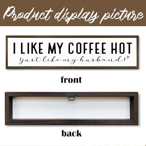 Funny Coffee Wood Sign, Rustic Coffees Station Decor, Coffees Home Decor for Kitchen Bar, Anniversary Decoration, I Like My Coffee Hot Just Like My Husband Sign, 17.8x4x1.2 inches - Image 3