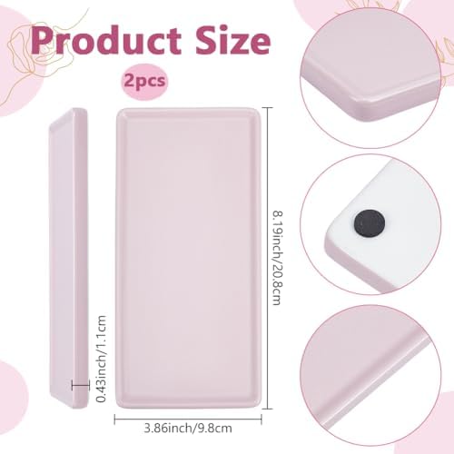 2pcs Bathroom Tray Countertop 8.2"x3.9" Rectangle Ceramic Vanity Trays for Bathroom Counter Decorative Dresser Jewelry Perfume Organizer Tray for Cosmetics Rings Necklaces Earrings (Pink) - Image 2