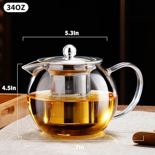 PARACITY Tea Pot with Infuser, 34 oz Stovetop Glass Tea Kettle, Round Body - Image 5