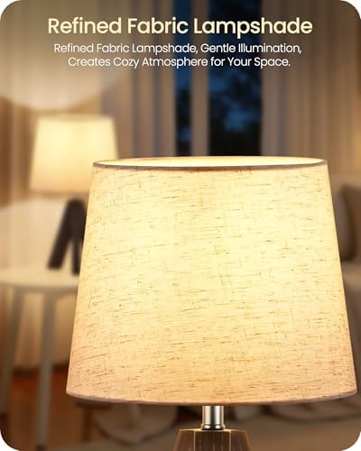 Small Table Lamp for Bedroom, 14.6" Bedside Lamp with Beige Linen Shade & Walnut Wood Tripod Base, Modern Nightstand Lamp for Living Room, Nursery, Entryway, E26 Socket, VE51TL05 - Image 6