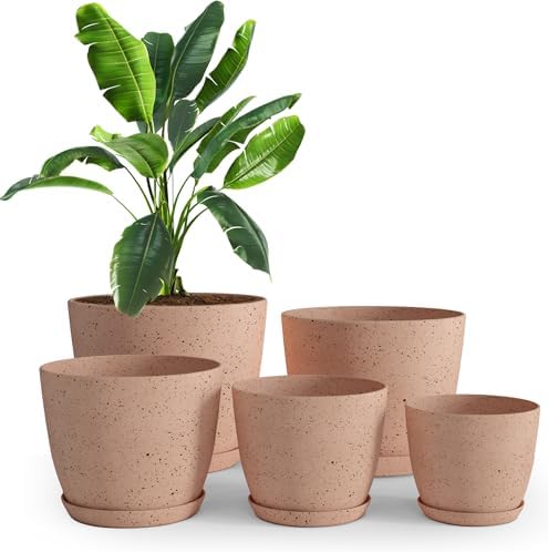 Plant Pots Indoor with Drainage 5 Pack Multisize Planters Spotty Peach Pink by UTOPIAHOME