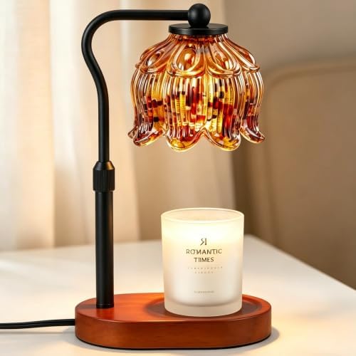 Briever Flower Candle Warmer Lamp, Adjustable Height Electric Candle Lamp with Timer & Dimmer, Wooden Base Wax Warmer, Christmas Birthday Housewarming Gifts for Women Mom, Walnut-Tortoiseshell by Briever