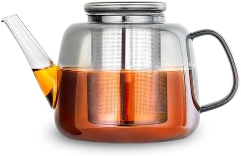 Easyworkz Borosilicate Glass Teapot 50oz with Large Stainless Steel Removable Loose Tea Infuser for Fruit Herbal and Infusion, Smoke Grey by Easyworkz