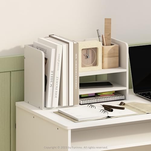 Furinno HERMITE Desk Organizers, Office Organization with Accessories and Vertical File Holder, 3-Shelf Desktop Book Shelf, for Office Supplies, Desk Accessories, for Study Room, Dorm, White - Image 2