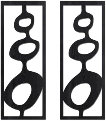 Zzbakress 2 Pcs Mid Century Wall Art Modern Geometric Wood Wall Decor Black by Zzbakress
