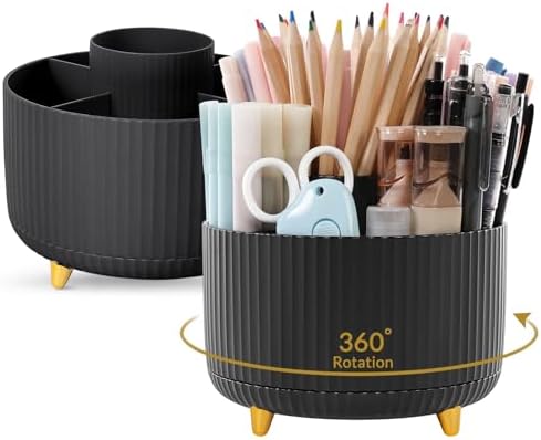 SKYDUE 2 Pack Pen Holder, 360 Degree Rotating Pencil Holder for Desk Organizer, Rotating Desktop Pen Organizer with 5 Slots, Office Supplies, Pencil Cup for Office, School, Home by SKYDUE