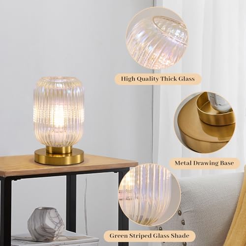 Colorful Glass Table Lamp,Vintage Gold Base Ribbed Bedside Lamp - Image 5