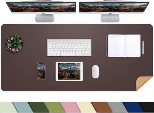 AFIING Cork Desk Mat 55" x 17", Dual-Sided Natural Cork & PU Leather Desk Pad, Non-Slip Waterproof Large Mouse Pad for Office, Home & Gaming (Coffee) by AFIING