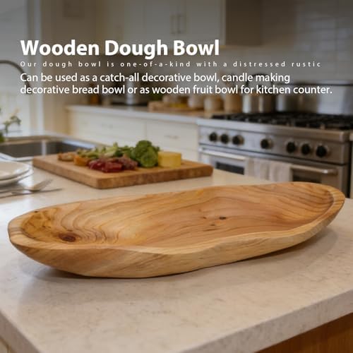 BTEOBFY 15-Inch Wavy Wooden Fruit Bowl - Handcrafted Solid Wood Decorative Basket for Kitchen Countertop - Large Rustic Dough Bowl Centerpiece, Natural Driftwood Decor for Bread & Snacks - Image 3